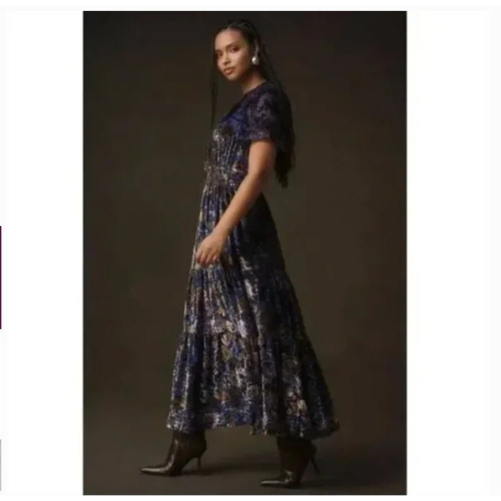 Anthropologie Somerset Floral Burnout Velvet Maxi Dress Plus 2X Boho Fairycore - Picture 4 of 12